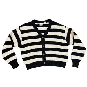 Vintage 00s Y2K Levi's Black and Cream Striped Cardigan Knit Sweater Boxy Fit